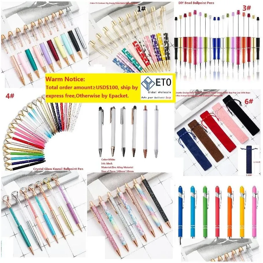 wholesale sublimation creative diy big empty tube ballpoint pens metal pen self-filling floating glitter dried flower crystal pen student writing bead velvet