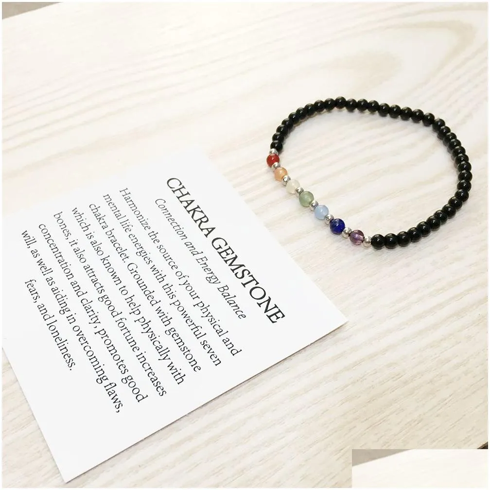 MG0071 Wholesale 7 Chakra 4 mm Mini Gemstone Bracelet Women`s Black Tourmaline Bracelet Yoga Mala Energy Balance Jewelry