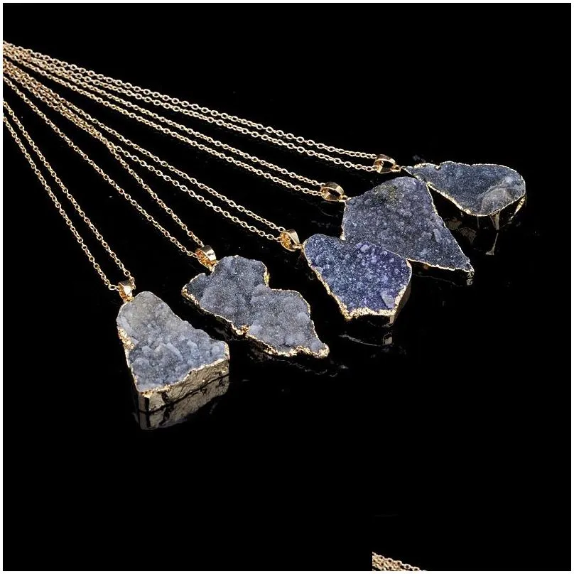Hot sale Irregular Natural stone necklaces quartz Druzy Crystal Healing Point Chakra Bead Gemstone Pendant For women Fashion Jewelry in