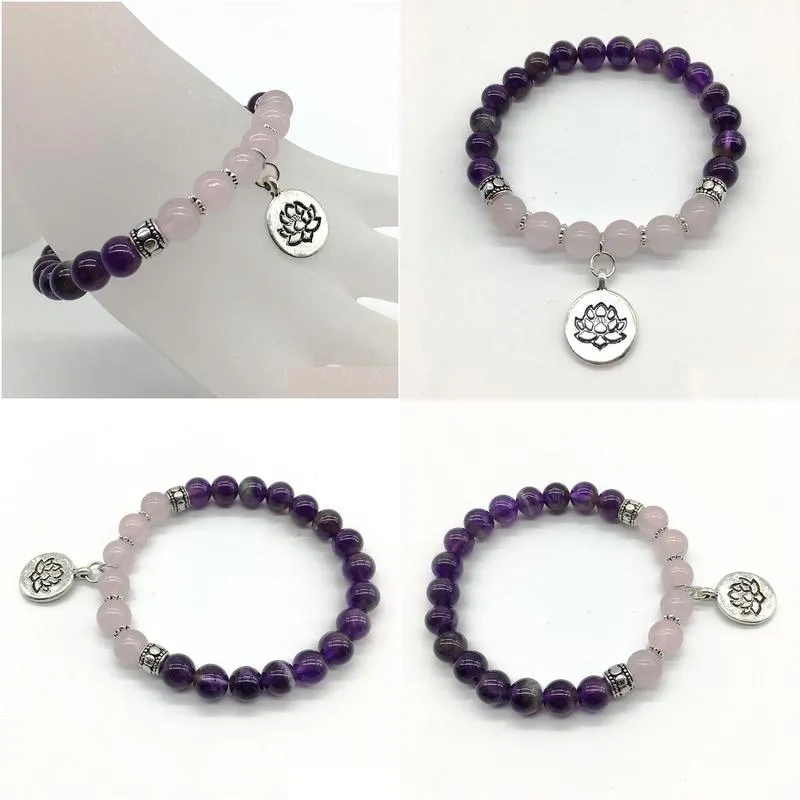 SN1188 Fashion Women`s Yoga Bracelet Purple Rose Quarz Lotus Charm Bracelet Girl`s Wedding Bracelet Free Shipping