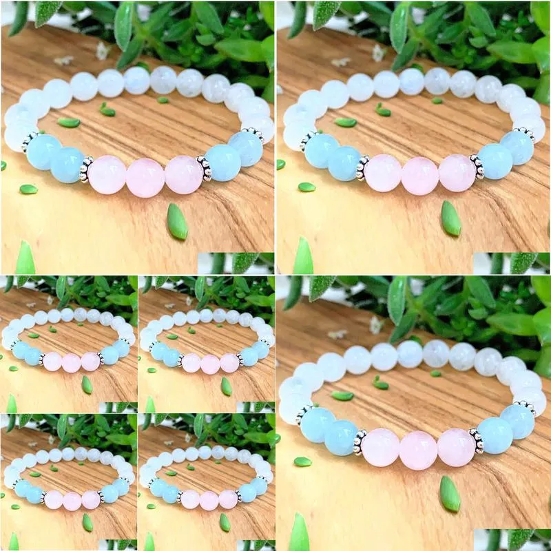 MG1203 New Design Women`s Crystal Energy Bracelet Garde Moonstone Bracelet Rose Crystal Aquamarine Mala Beads Yoga Jewelry