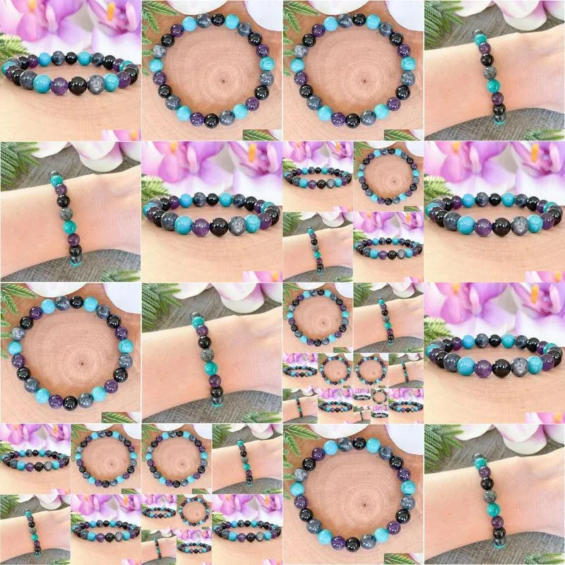 MG1498 Strand Sagittarius Zodiac Gemstone Bracelet Turquoise Amethyst Black Tourmaline Labradorite Bracelet Healing Crystal Jewelry