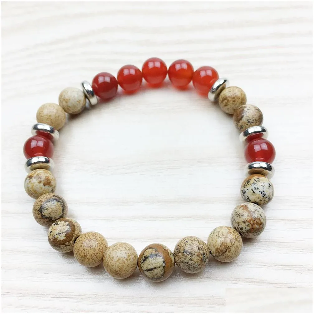 SN1007 Newest Design Yoga Bracelet Men Energy Bracelet Healing Jewelry Wrist Mala Carnelian Picture Jasper Courage Jewelry Wholesale