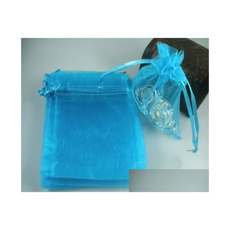 100pcs Sky Blue Organza Gift Bags Sold Per Pkg 7 x 8.5cm /9x12 cm /13x18cm 4 inches With Drawstring Wedding Party Christmas Favor Gift