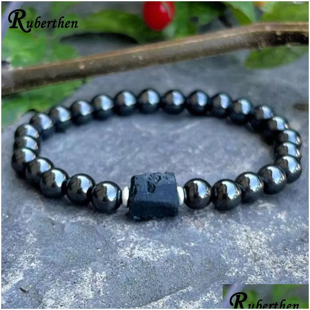 Strands MG1937 New Design 6 MM Magnetic Hematite Raw Black Tourmaline Wrist Mala Natural Gemstone Energy Bracelet