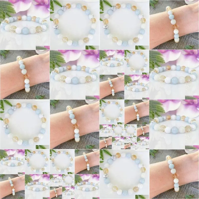 MG1499 Strand Gemini Zodiac Gemstone Bracelet Moonstone Aquamarine Citrine Howlite Healing Crystals Jewelry June Birthstone Gemini