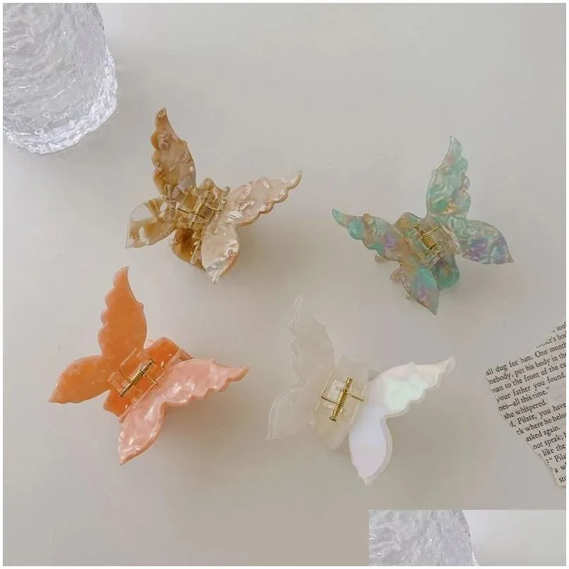 New Summer Middle Colorful Butterfly Hair Claws Hairpin Cute Transparent Grabs Acrylic Hair Clip for Women Sweet Accessories