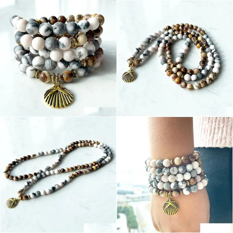 MG1390 New Design Zebra Jasper 108 Mala Bracelet Fashion Women`s Yoga Spiritual Necklace Balance Yoga Mala Energy Jewelry