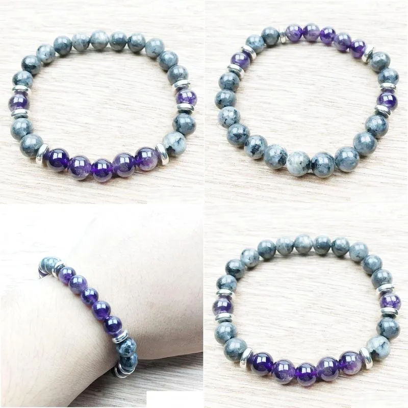 SN1023 Men Bracelet Amethyst Black Labradorite Boho Bracelet Healing Jewelry Nature Yoga Wrist Mala Beads Bracelet Free Shipping