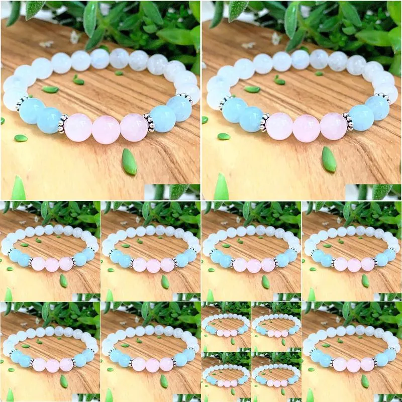 MG1203 New Design Women`s Crystal Energy Bracelet Garde Moonstone Bracelet Rose Crystal Aquamarine Mala Beads Yoga Jewelry