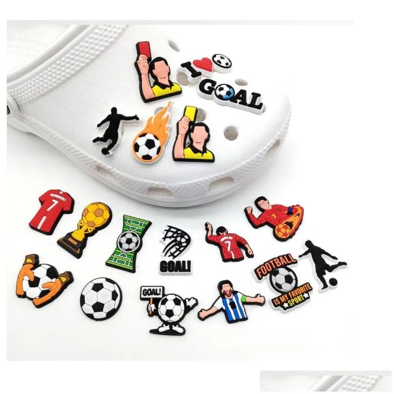 pvc cartoon croc charms shoe decoration buckle accessories clog pins charm buttons world cup football
