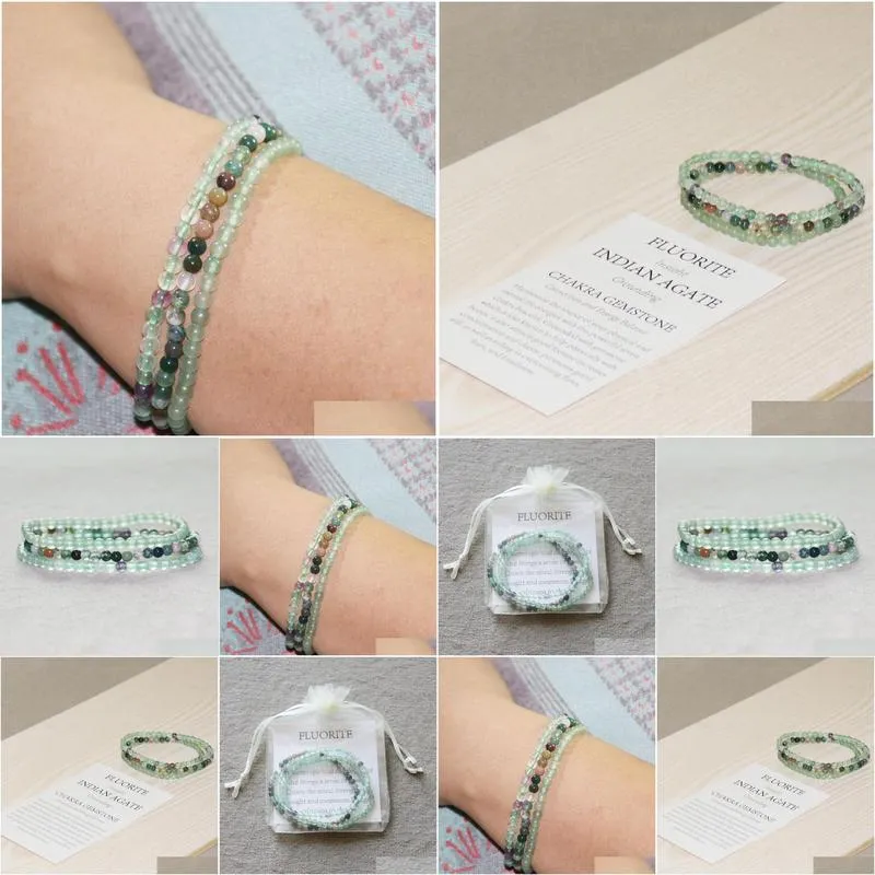 MG0066 Wholesale Fluorite Women`s Bracelet Indian Agate Bracelet Green Aventurine Jewelry 4 mm Mini Gemstone Bracelet Set