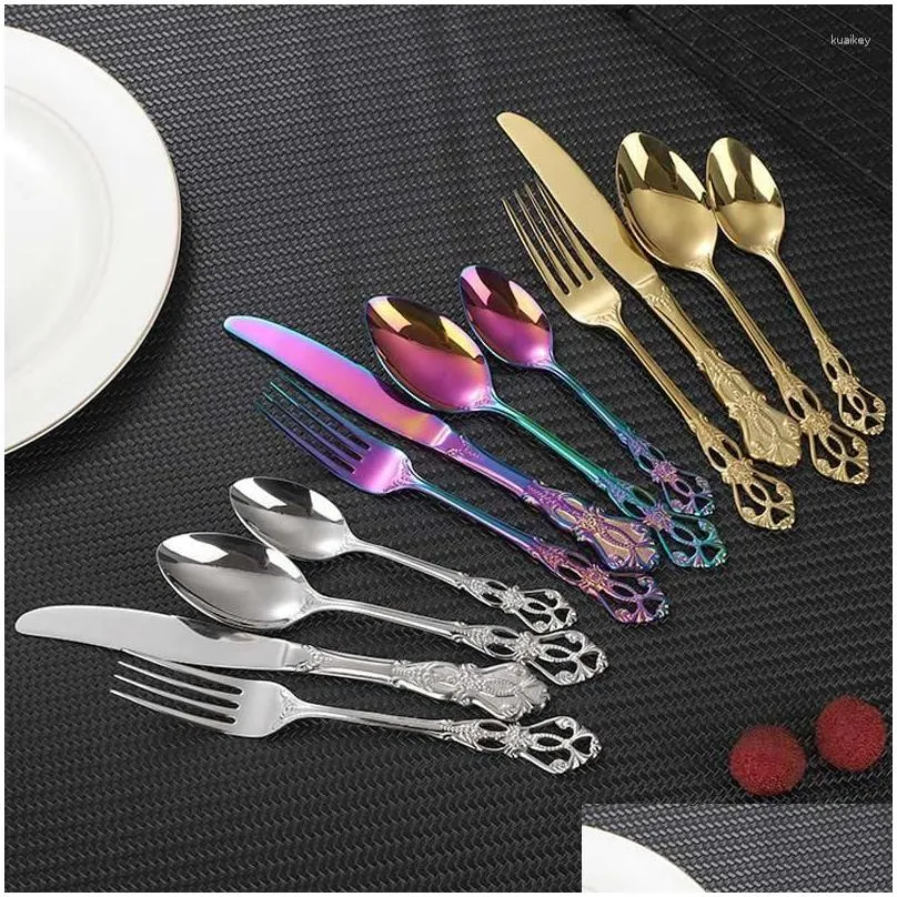 Dinnerware Sets 24 Pcs Stainless Steel Cutlery Set Black Gold Silver Western Tableware Knife Spoon Fork Flatware Dishwasher Safe