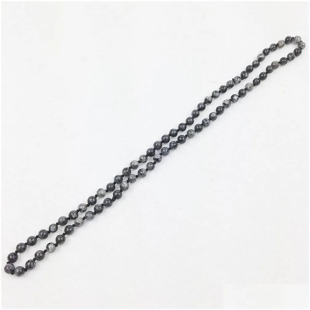 ST0291 Vintage Boho Jewelry Fashion Long Necklace 8mm Black Labradorite knotted necklace 38`` length Women Stone neckalces