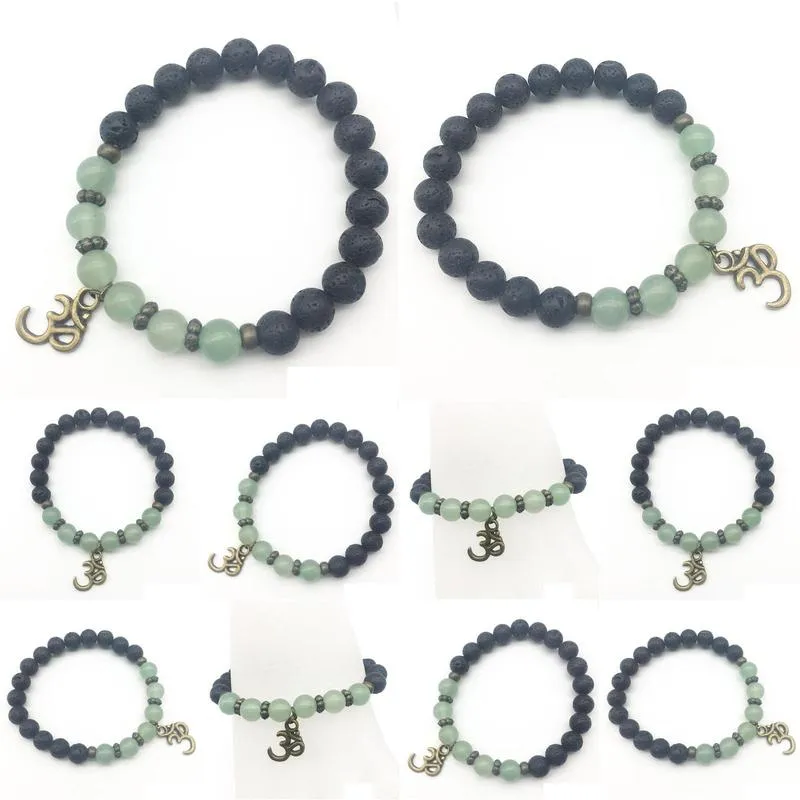 SN1311 Trendy Men`s Green Aventurine Bracelet Natural Lava Stone Bracelet Balance Ohm Charm Bracelet Jewelry Wholesale