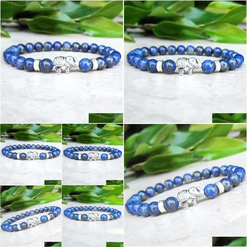 MG0740 Elephant Charm Yoga Energy Bracelet 6 mm A Grade Natural Lapis Lazuli Bracelet Good Luck Healing Energy Bracelet