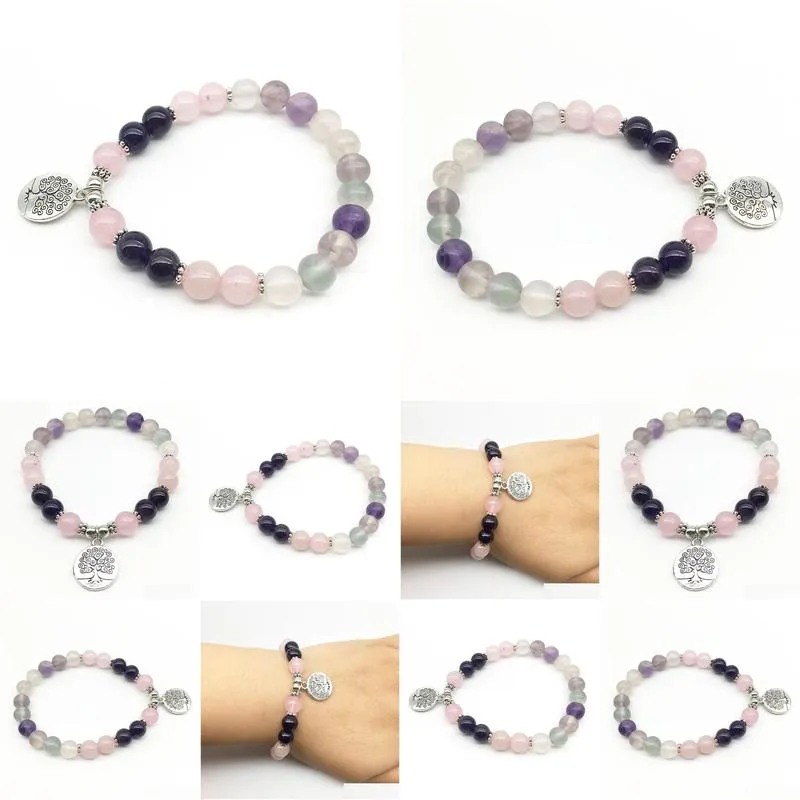 SN1321 Fashion 2018 Women`s Bracelet Tree of Life Charm Yoga Bracelet Natural Fluorite Jewelry Handmade Wedding Bracelet