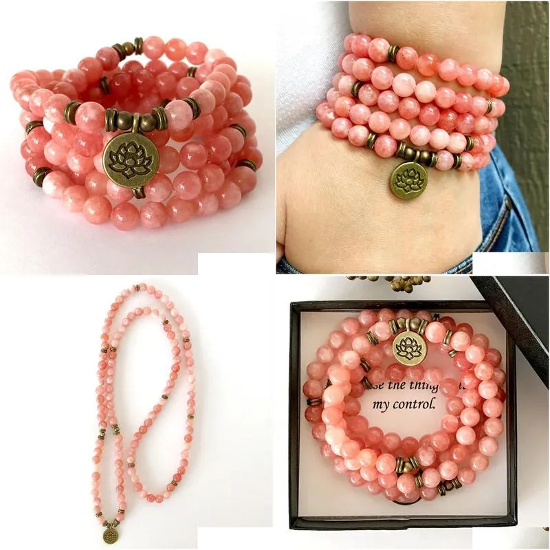 MG1365 Watermelon Mashan Jade 108 Mala Bracelet New Design Yoga Necklace Spiritual Healing Balance Jewelry For Women