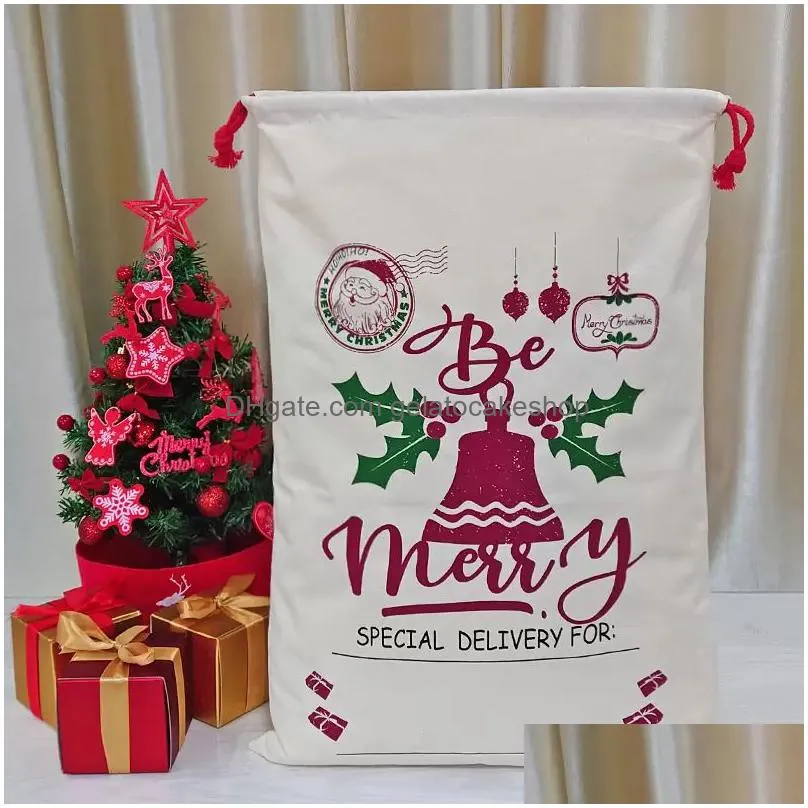 christmas gift bags santa sack 50x70cm drawstring bag canvas large organic heavy with reindeers santa claus for kids wholesale