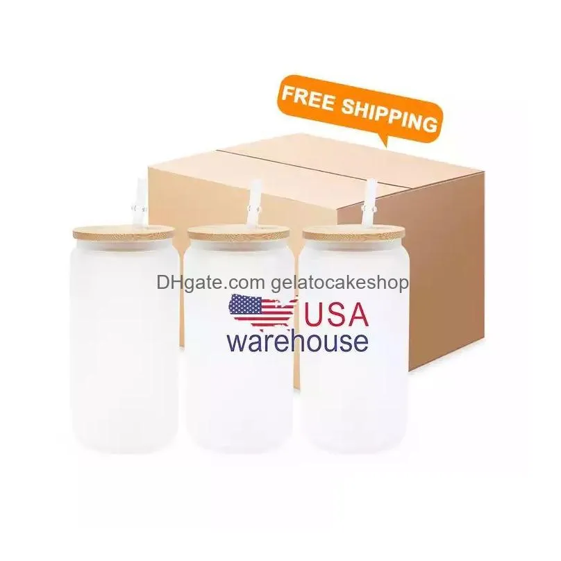 ca usa stocked glass cup with lid and straw 16oztransparent bubble tea cup juice glass beer can milk mocha cups mug drinkware sep04