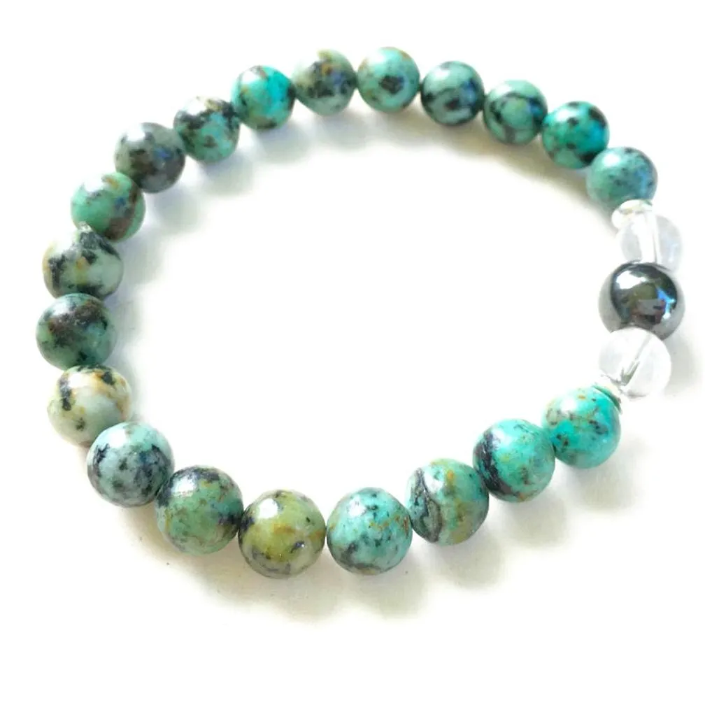 MG0851 Natural African Turquoise Bracelet Natural Clear Quartz Beaded Bracelet Balance Protection Mala Bracelet for Women