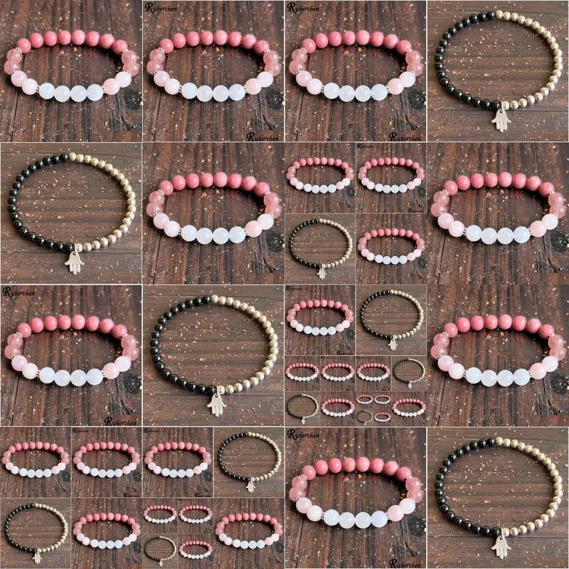 MG1596 Strand 8 MM Natural Moonstone Womens Bracelet Strawberry Quartz with 3A Grade Rhodonite Bracelet Crystals Mixed Jewelry