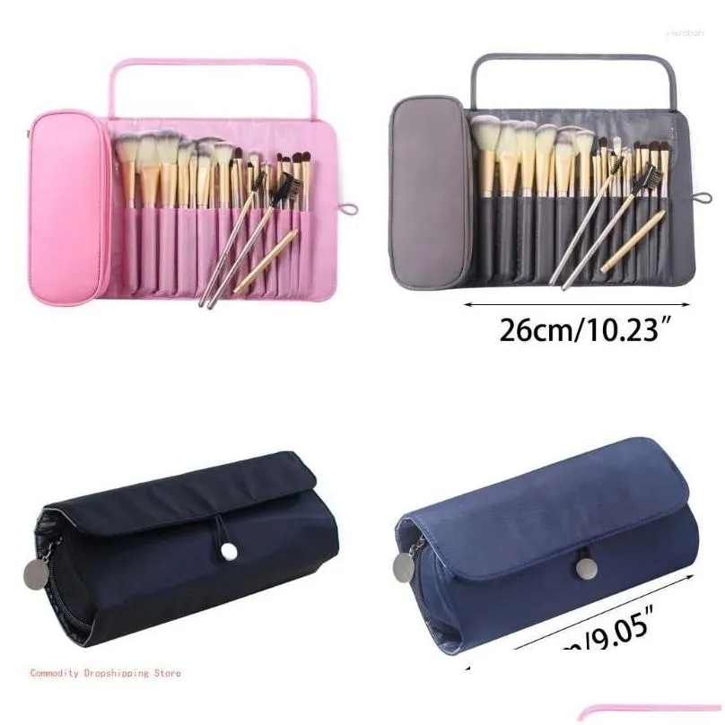 Storage Boxes Travel Makeup Bag For Women With 12 Brush Holders Beauty Bags