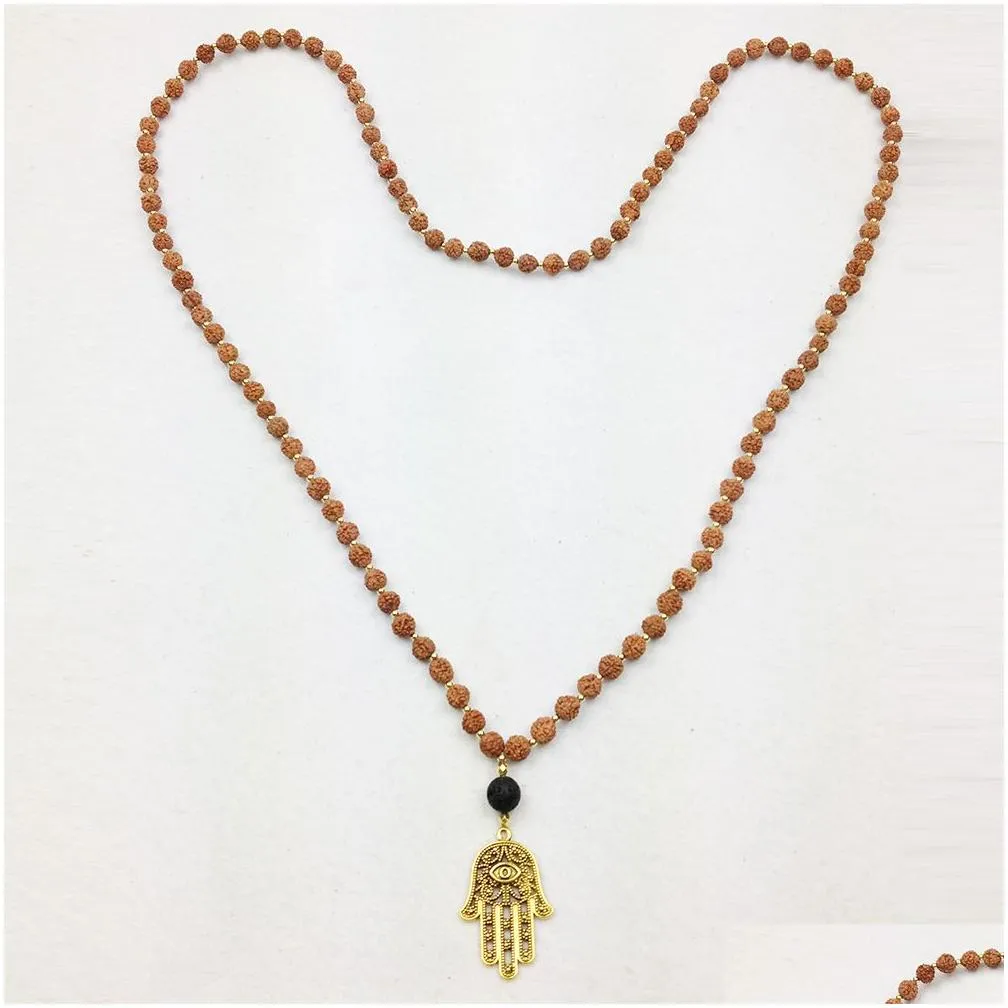 ST0244 Hamsa Handmade Mala Necklace Yoga Meditation Energy Necklace African Beads Necklaces