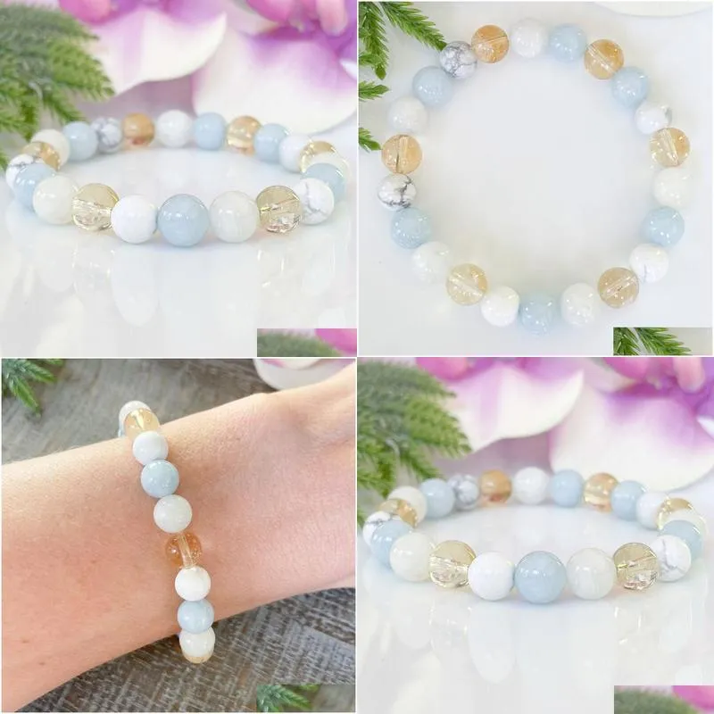 MG1499 Strand Gemini Zodiac Gemstone Bracelet Moonstone Aquamarine Citrine Howlite Healing Crystals Jewelry June Birthstone Gemini