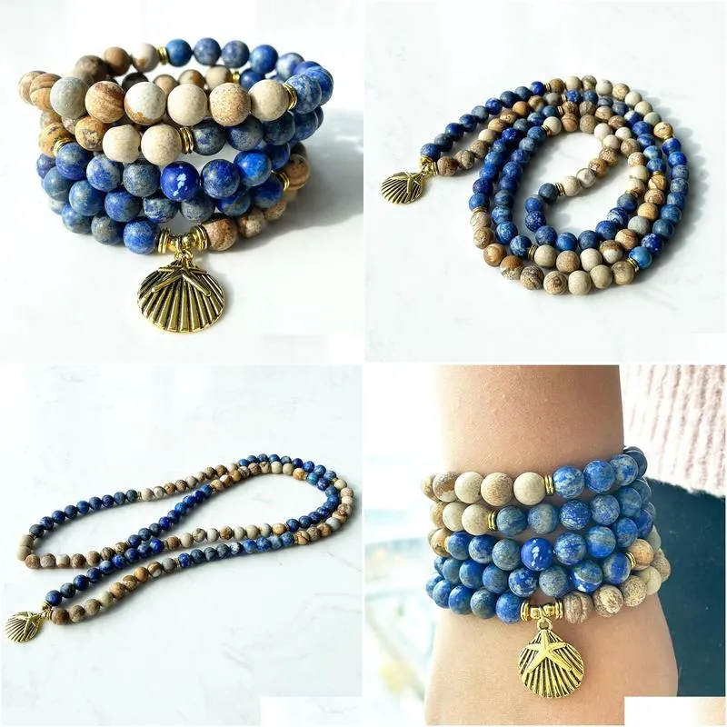 MG1385 Matte Picture Jasper 108 Mala Bracelet High Quality Matte Lapis Lazuli Bracelet Women`s Yoga Spiritual Necklace