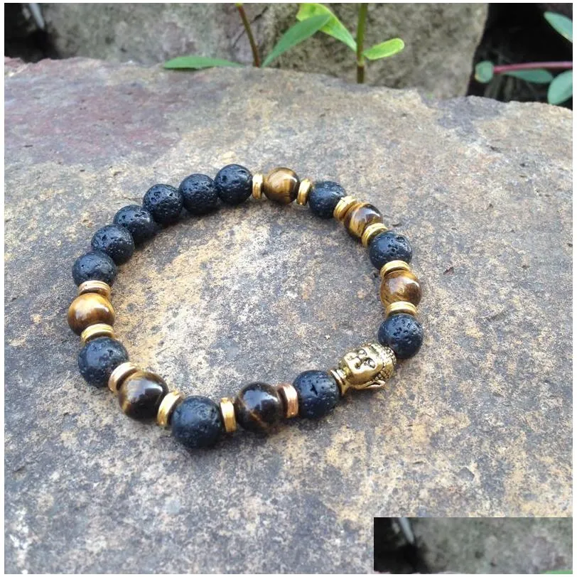 SN0378 make you own beaded bracelet Man tiger eye gold buddha head bracelet lave stone jewelry mala jewelry bracelets