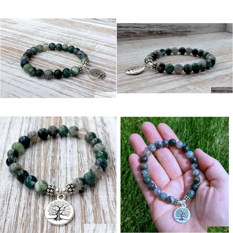 SN1072 Genuine Moss Agate Bracelet Fashion Yoga Bracelet Wrist Mala Beads Tree of Life Healing Bracelet Nature Stone Buddhist Jewelry