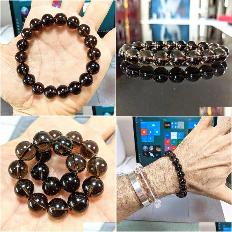 MG1144 New Design 12 mm Smoky Quartz Bracelet For Men Light Brown Crystal Energy Bracelet