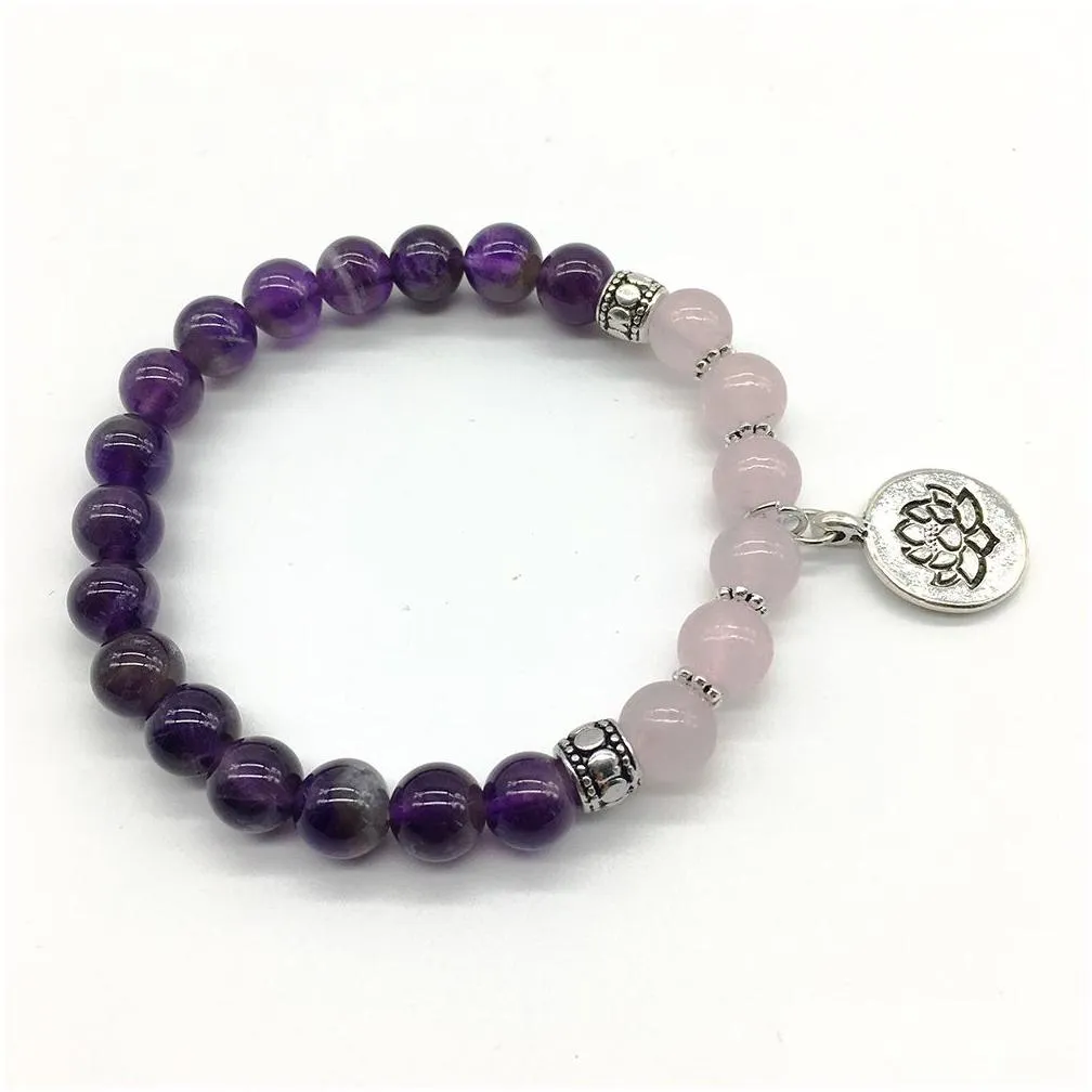 SN1188 Fashion Women`s Yoga Bracelet Purple Rose Quarz Lotus Charm Bracelet Girl`s Wedding Bracelet Free Shipping