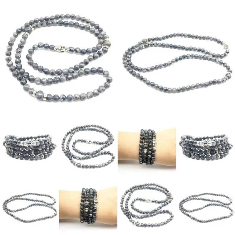 SN1381 Hot Sale Women`s Yoga Bracelet 108 Mala Balance 6 mm Natural Gray Larvikite Jewelry High Quality Jewelry Wholesale