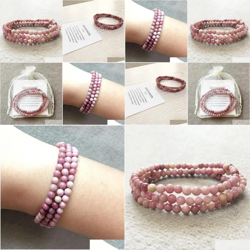 MG0075 Wholesale Rhodonite Women`s Bracelet High Quality Rhodonite Mala Beads Jewelry 4 mm Mini Gemstone Bracelet Set