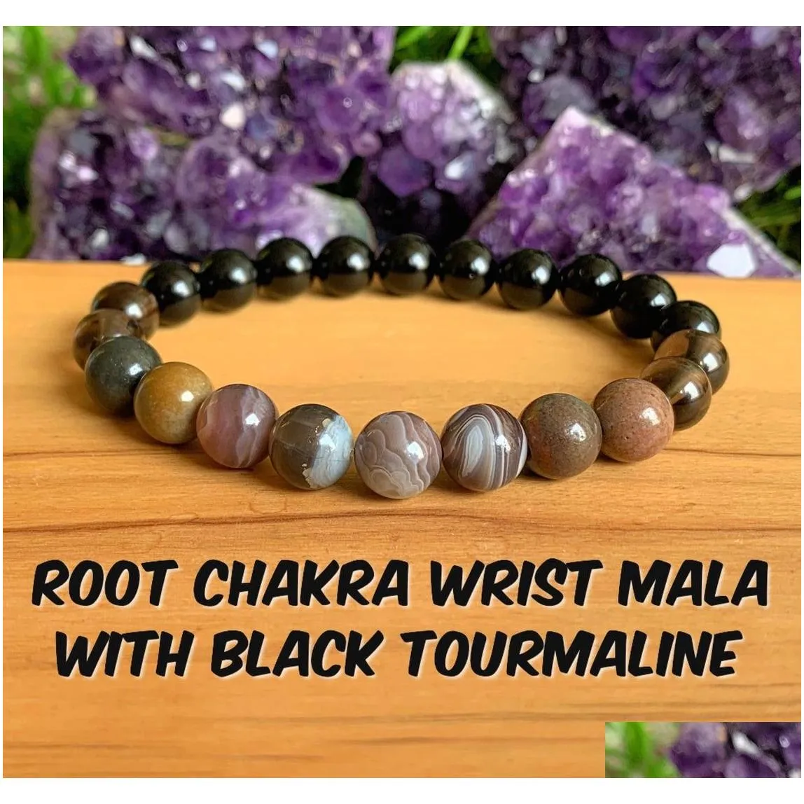 MG1288 Natural Botswana Agate Smoky Quartz Bracelet Women`s Root Chakra & AAA Black Tourmaline Energy Bracelet