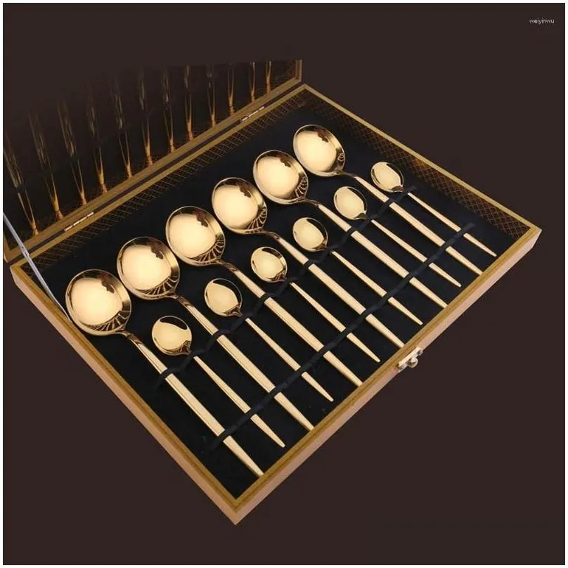 Dinnerware Sets 16/24pcs Golden Set Stainless Steel Metal Tableware Knife Fork Spoon Western Home Kitchen Cutlery Gift Box