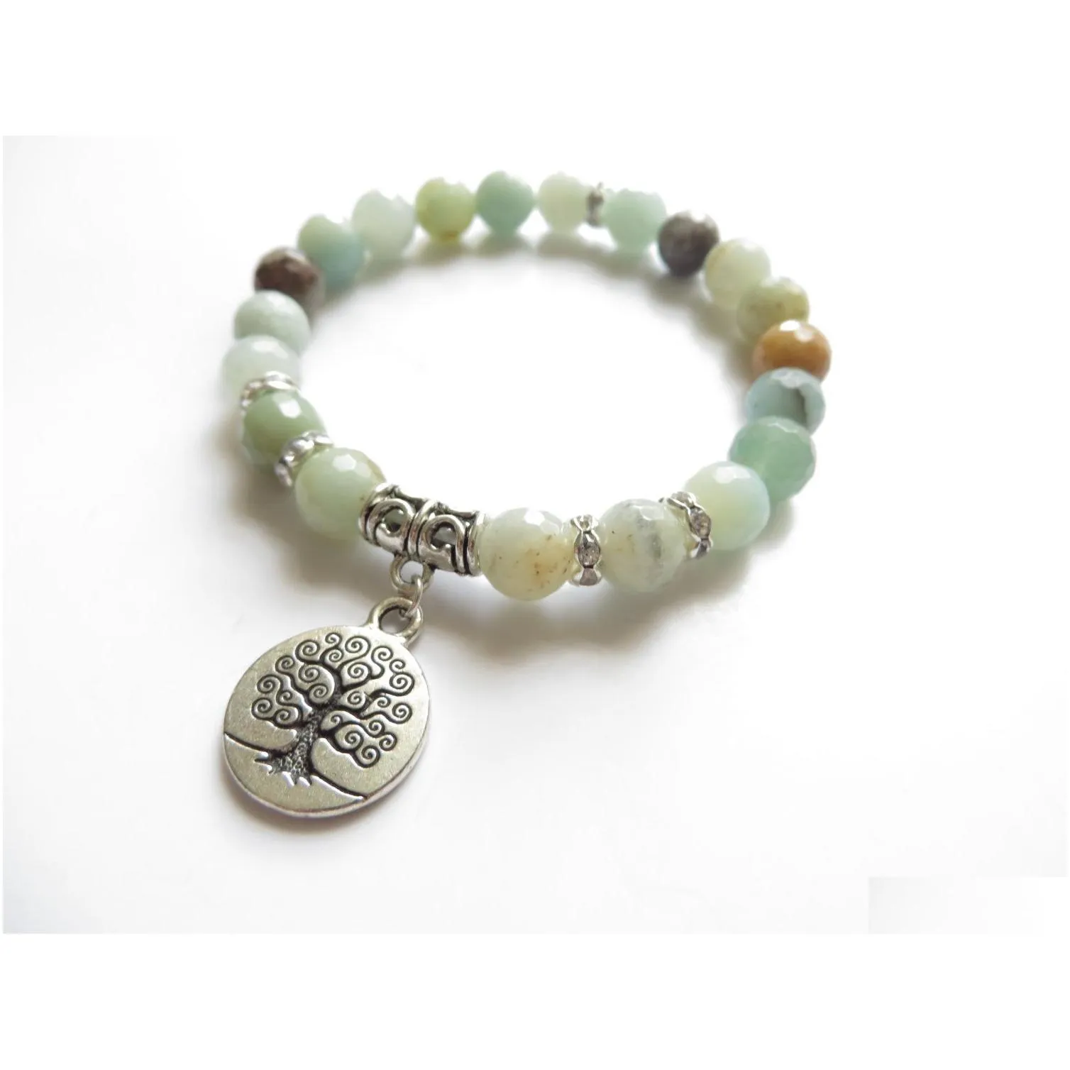 SN1121 Tree Of Life Mala Bracelet Yoga Jewelry Wrist Faced Amazonite Meditation Mala Bracelet Healing Birthday Unique Gift