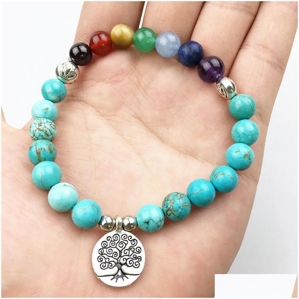 SN1180 High Quality Women`s 7 Chakra Bracelet Natural Stone Yoga Bracelets Fashion Meditation Tree of Life Bracelet