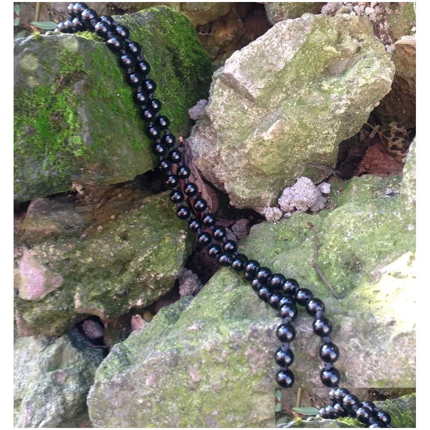 ST0264 2016 Man Women 32 inches Black Onyx Knotted necklaces Long Necklace Round stone necklace