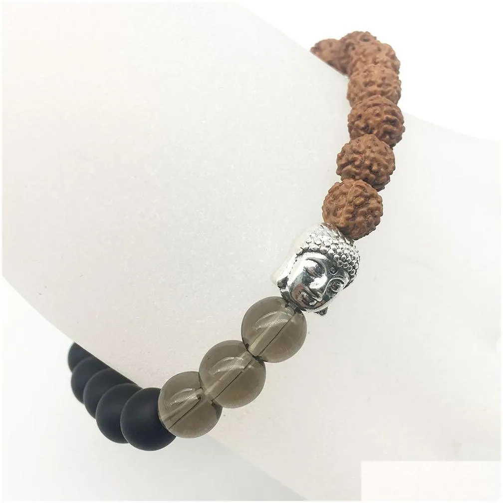 SN1297 Fashion Women`s Yoga Bracelet 2018 New Design Rudraksha Jewelry Smokey Quartz Balance Bracelet Free Shipping