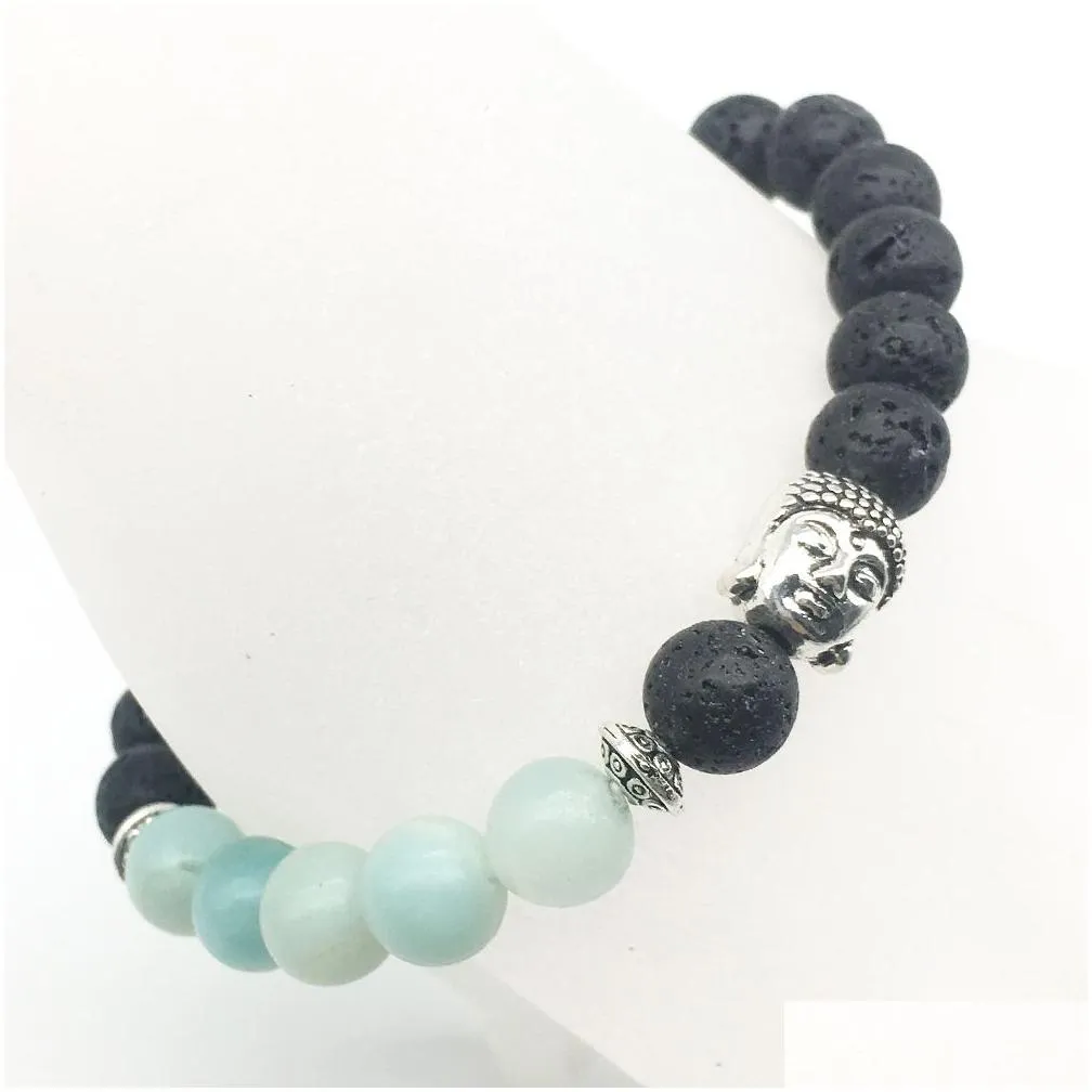 SN1286 Fashion Women`s Buddha Bracelet New Design Amazonite Lava Stone Jewelry Balance Chakra Bracelet Free Shipping