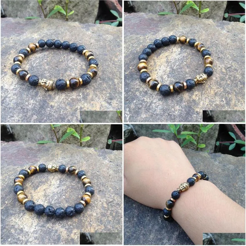 SN0378 make you own beaded bracelet Man tiger eye gold buddha head bracelet lave stone jewelry mala jewelry bracelets
