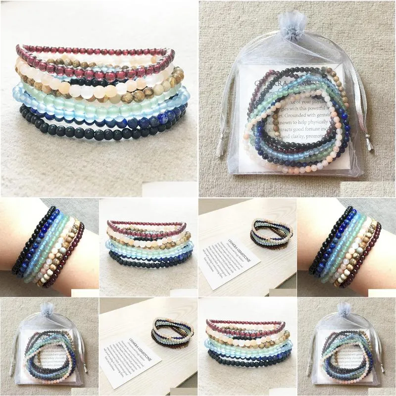 MG0095 Wholesale New Design 7 Chakra Yoga Mala Bracelet Garnet Aventurine Lapis Lazuli Jewelry 4 mm Mini Gemstone Bracelet Set