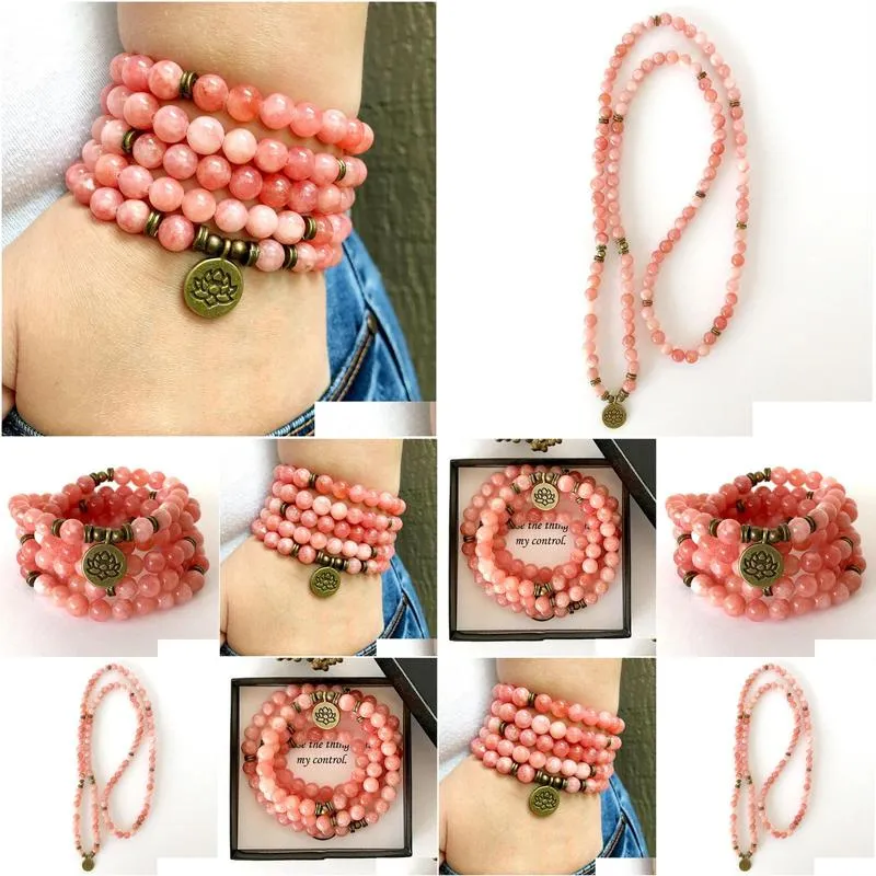 MG1365 Watermelon Mashan Jade 108 Mala Bracelet New Design Yoga Necklace Spiritual Healing Balance Jewelry For Women