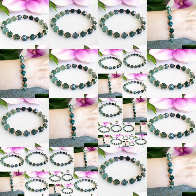 MG1522 Strand 8 mm Cutted Moss Agate Gemstone Bracelet Women`s Healing Crystals Mala Bracelet Yoga Gifts for Her