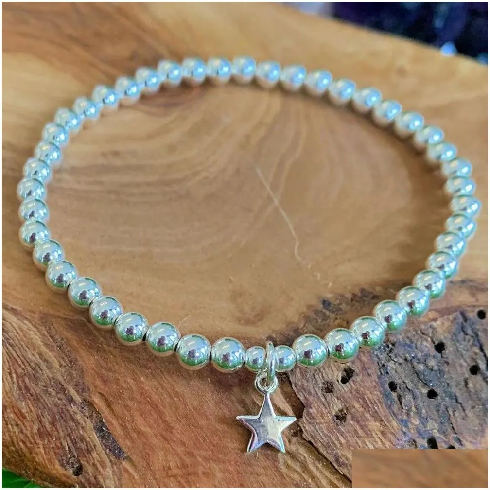 MG1603 Strand New Design 4 MM Genuine 925 Sterling Silver Stack Beaded Bracelet Moon Star Charm Stimulates Energy Flow Jewelry