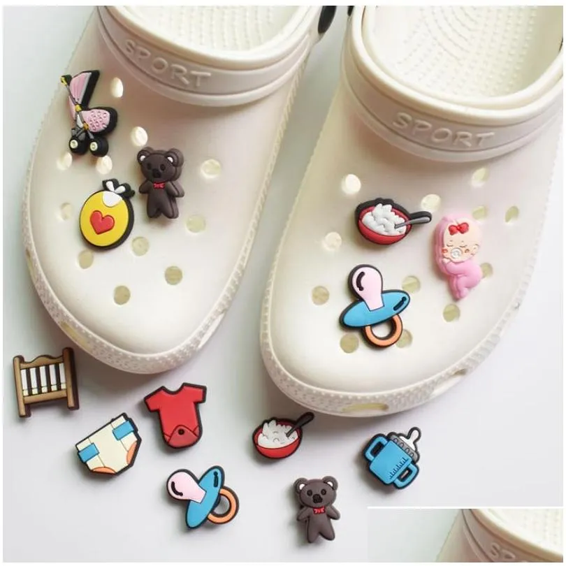 cute cartoon character pvc baby shoe charms shoes accessories clog jibz fit wristband croc buttons garden decorations gift