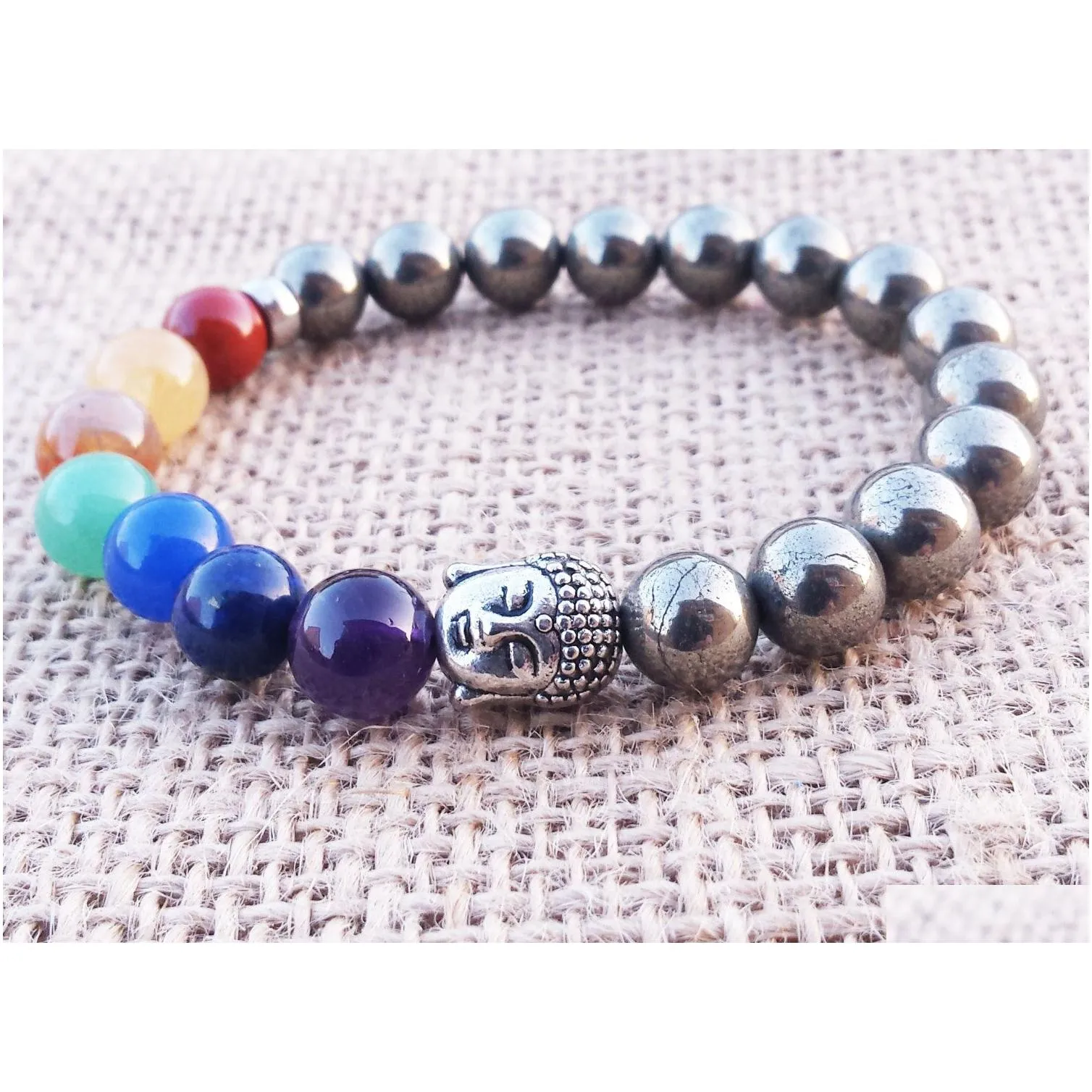 SN1096 7 Chakra Bracelet Men Natural Stone Bracelet Men`s Energy Balance Bracelet Pyrite Chakra Bracelet Buddha Yoga Jewelry